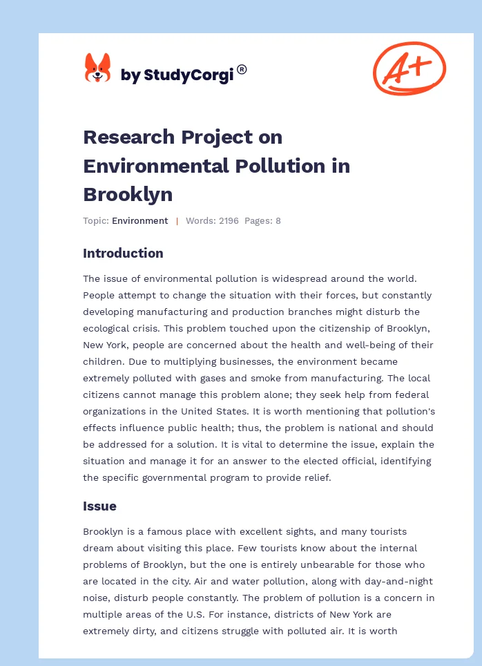 Research Project on Environmental Pollution in Brooklyn. Page 1