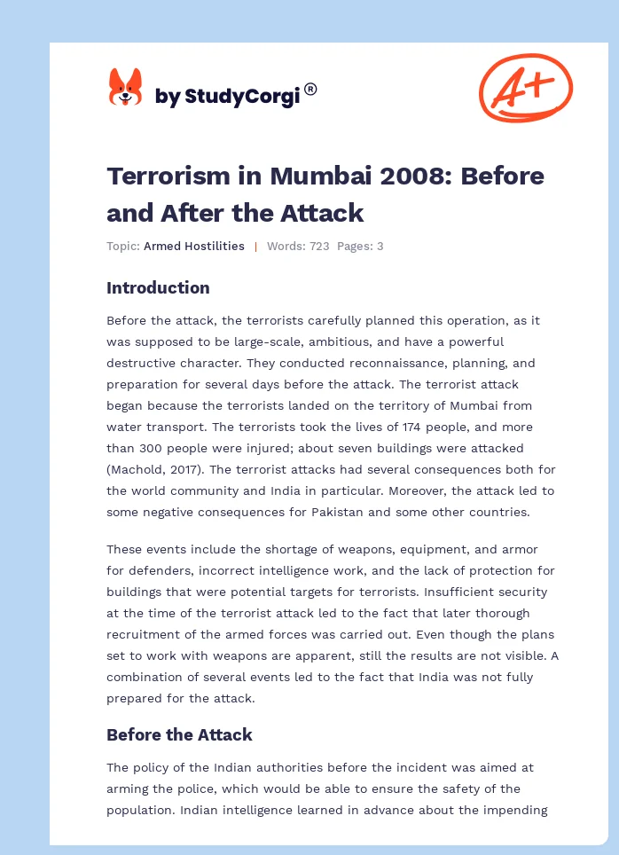 Terrorism in Mumbai 2008: Before and After the Attack. Page 1
