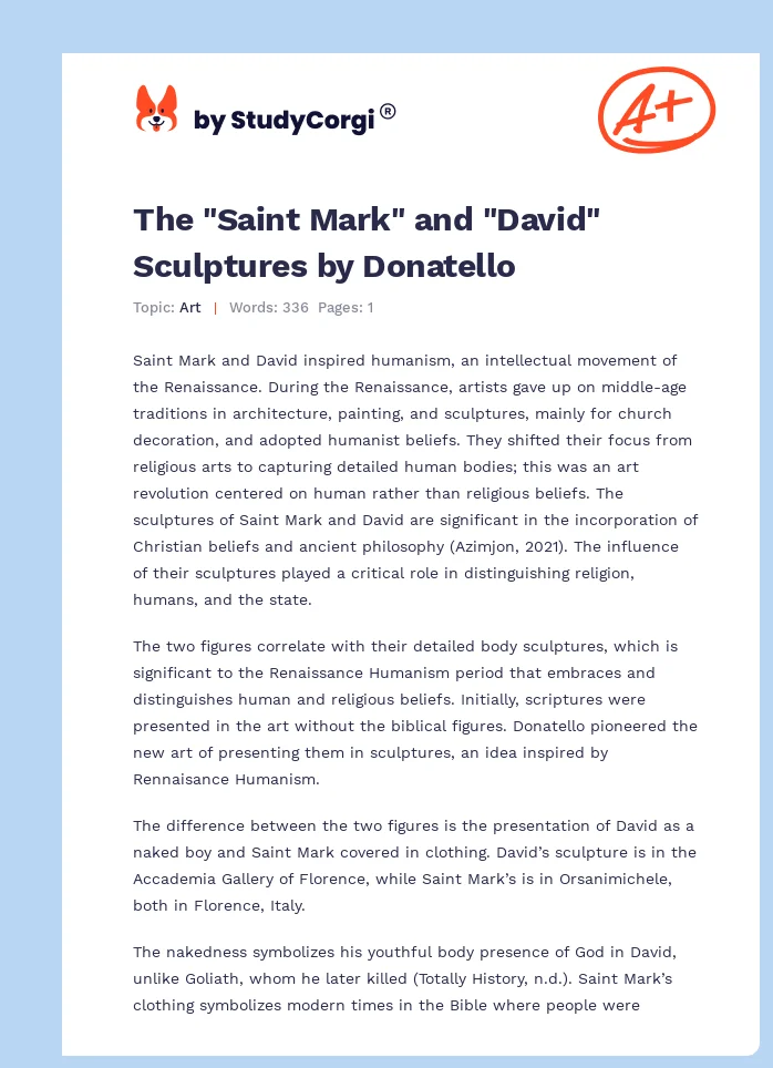 The "Saint Mark" and "David" Sculptures by Donatello. Page 1