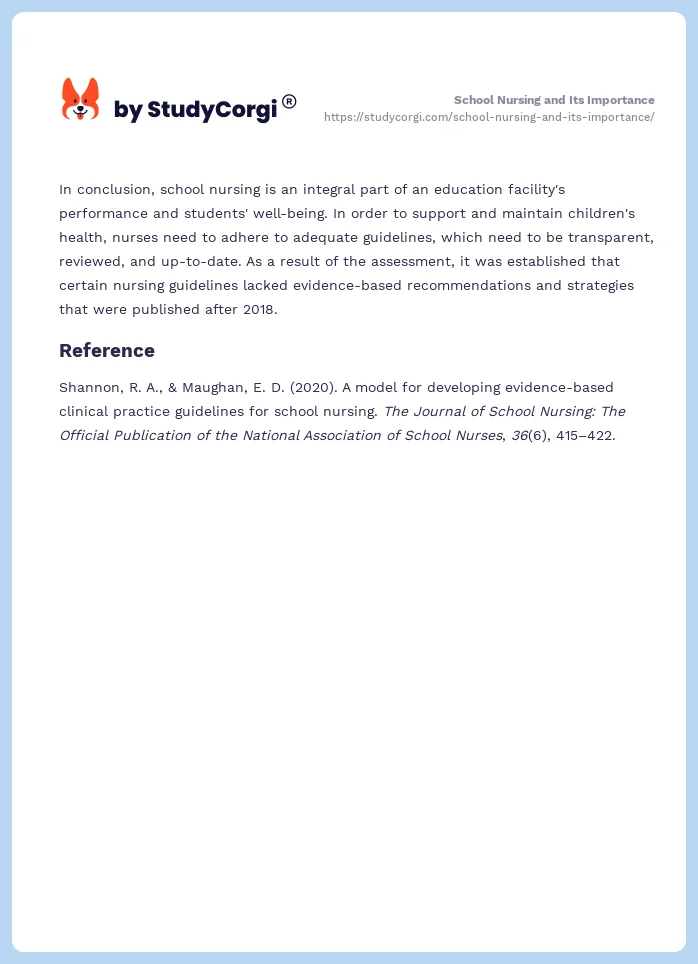 School Nursing and Its Importance. Page 2