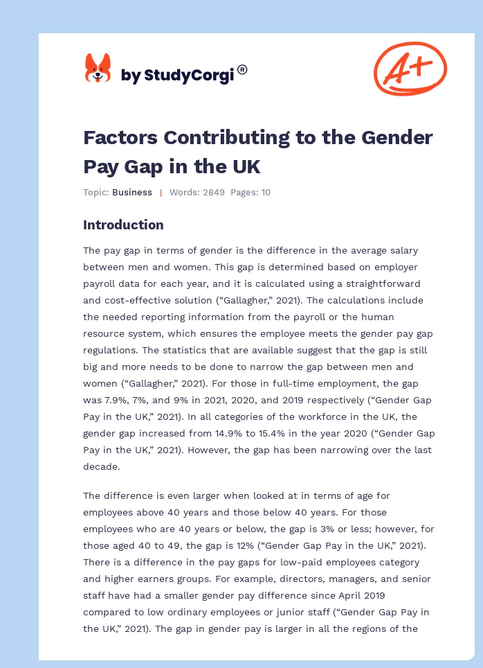 Factors Contributing to the Gender Pay Gap in the UK. Page 1