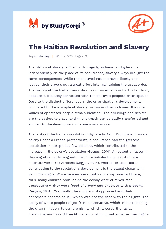 The Haitian Revolution and Slavery. Page 1