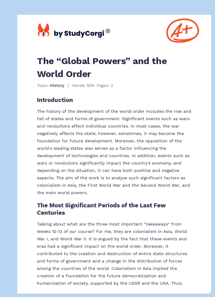 The “Global Powers” and the World Order. Page 1