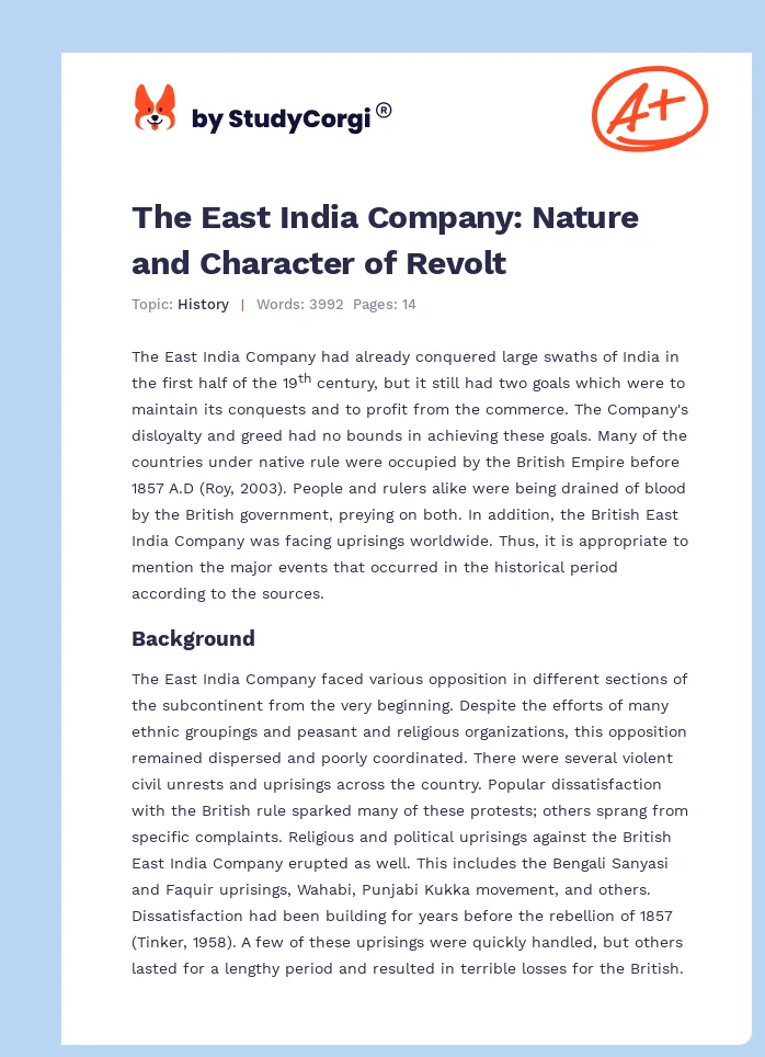 The East India Company: Nature and Character of Revolt. Page 1