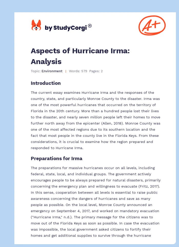 Aspects of Hurricane Irma: Analysis. Page 1