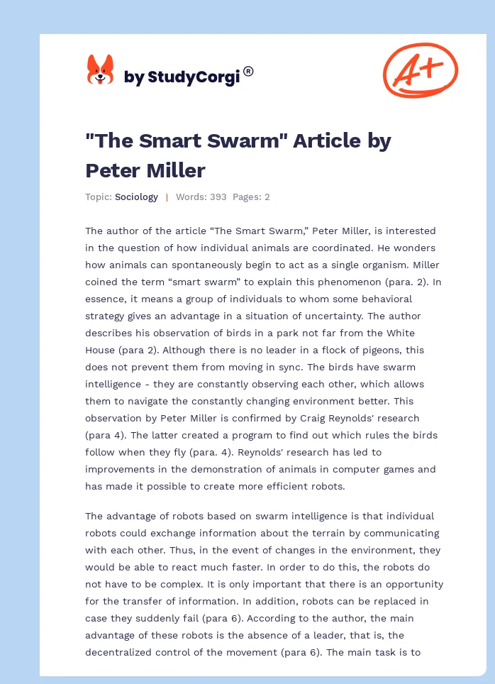 "The Smart Swarm" Article by Peter Miller. Page 1