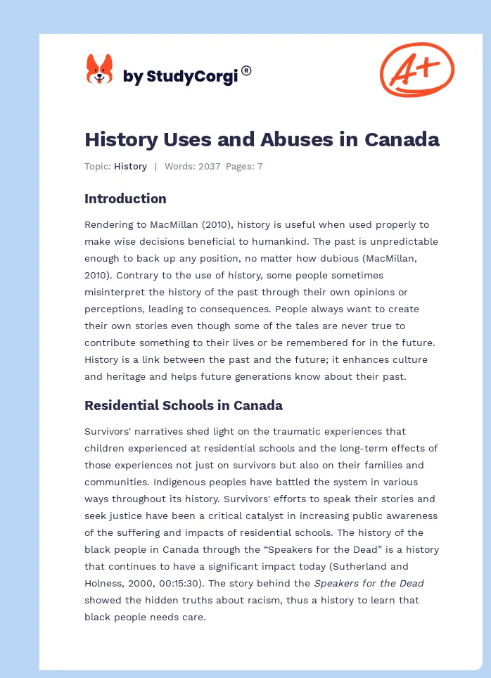 History Uses and Abuses in Canada. Page 1