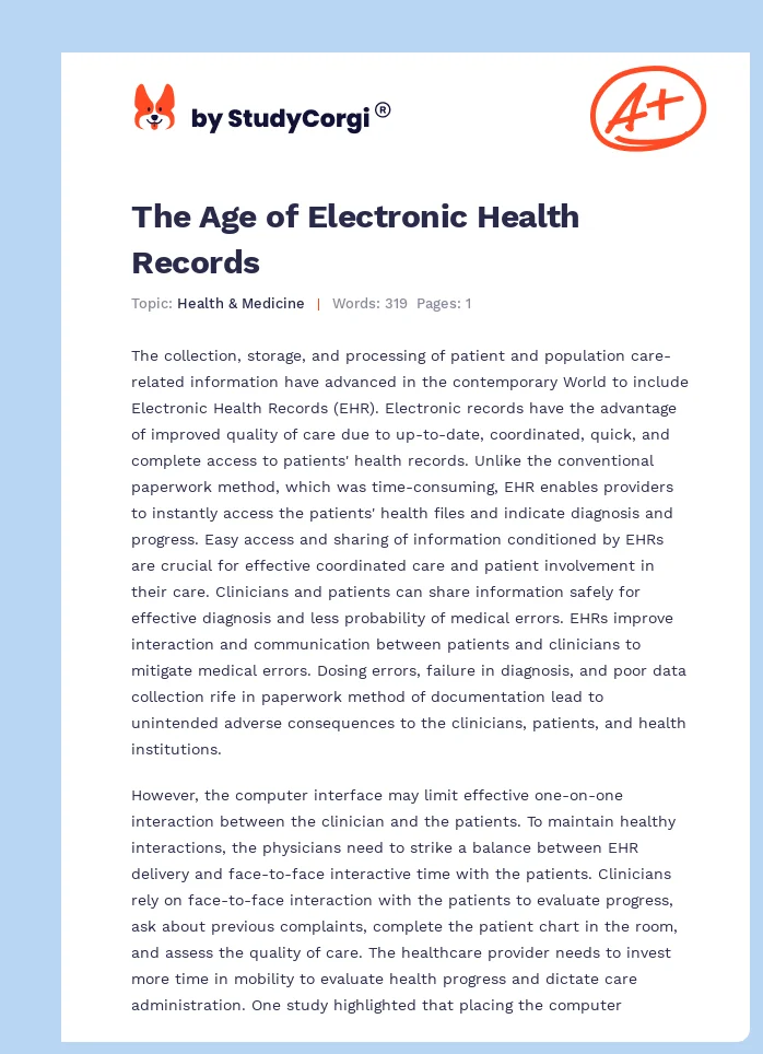 The Age of Electronic Health Records. Page 1
