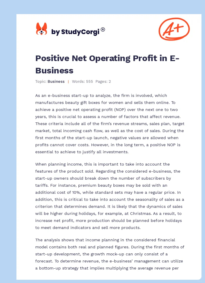 Positive Net Operating Profit in E-Business. Page 1
