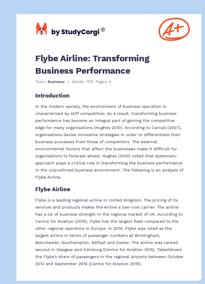 Flybe Airline: Transforming Business Performance. Page 1
