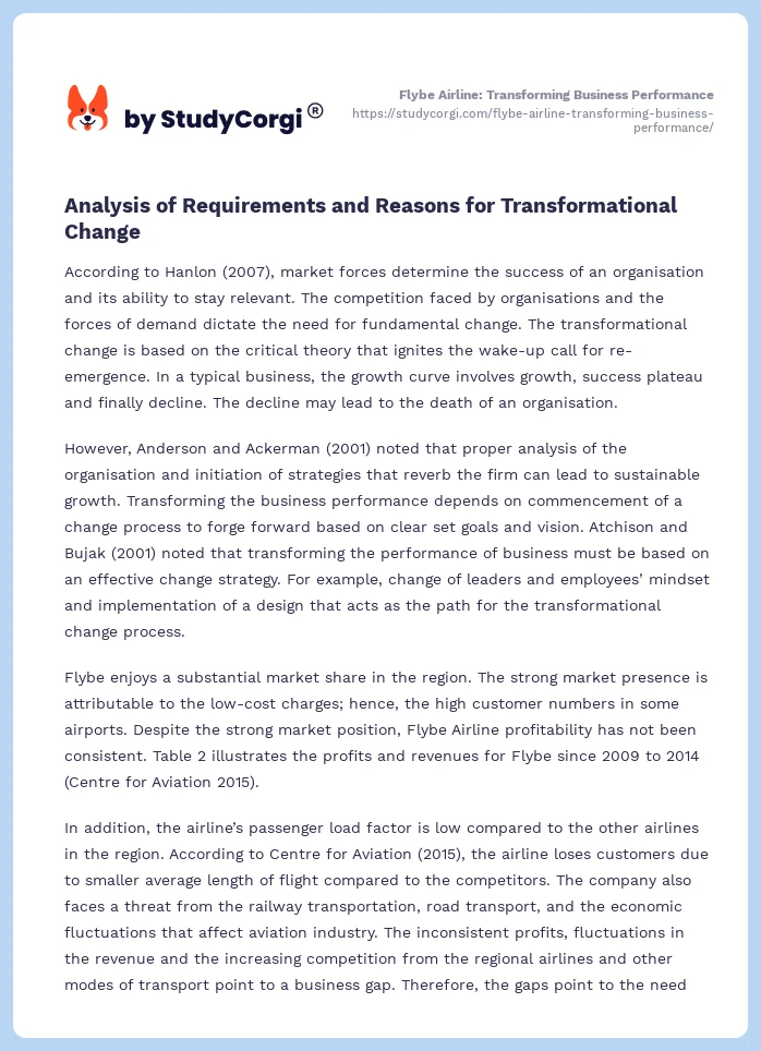 Flybe Airline: Transforming Business Performance. Page 2