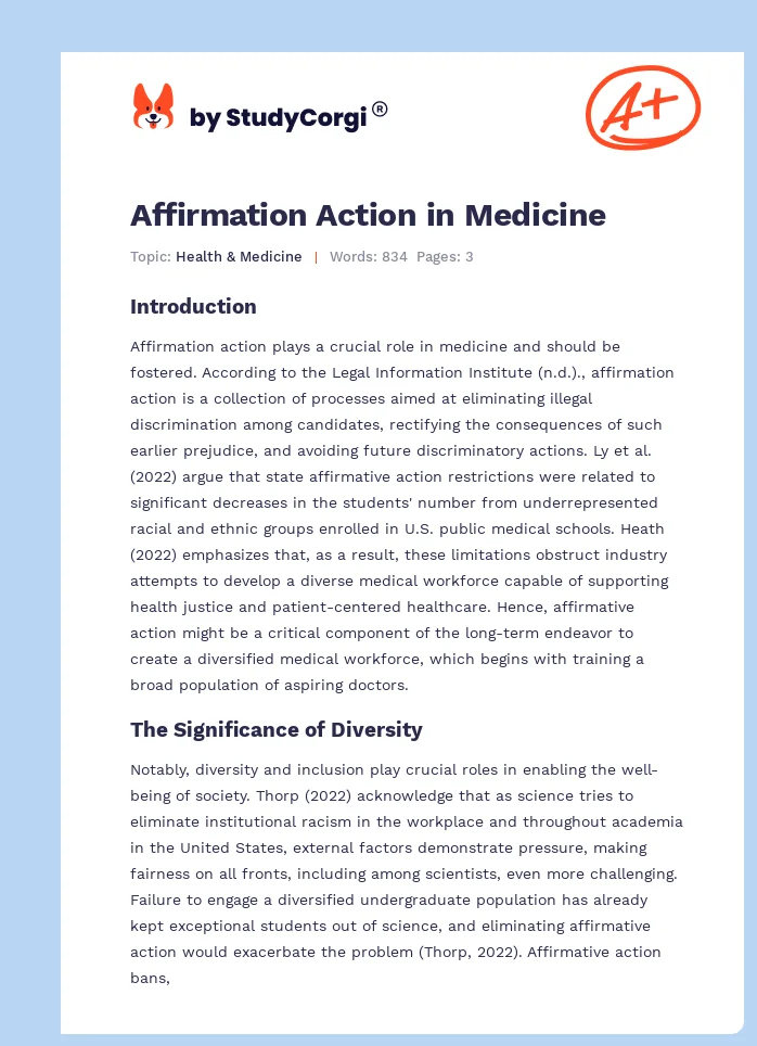 Affirmation Action in Medicine. Page 1