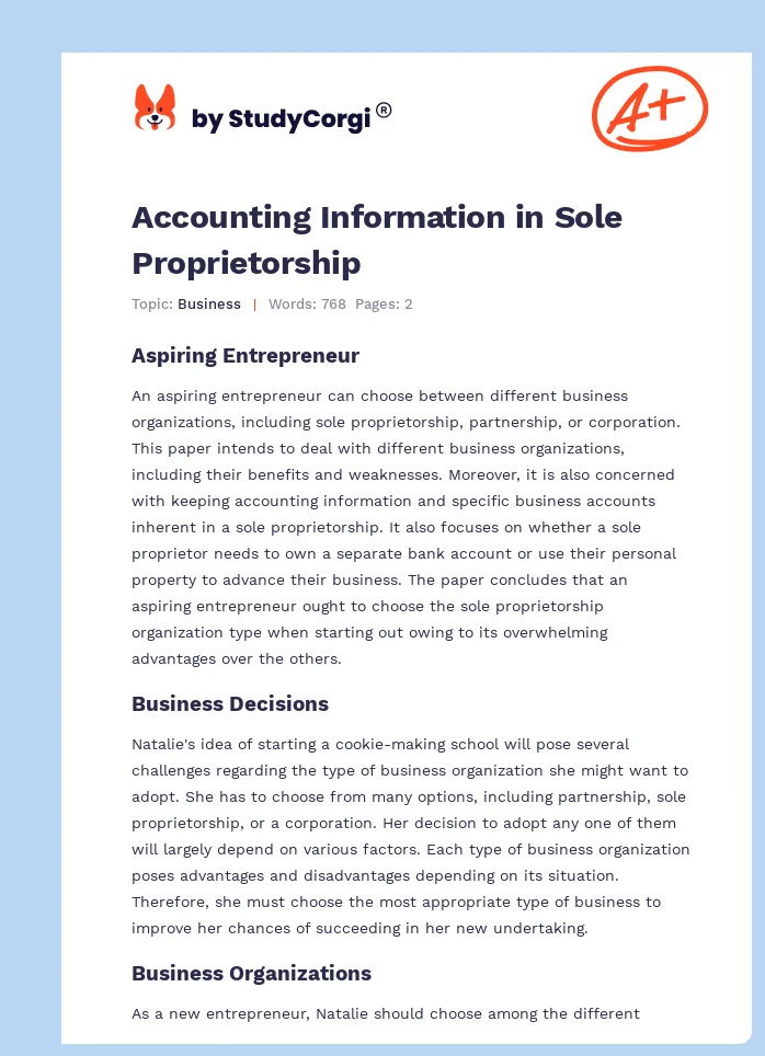 Accounting Information in Sole Proprietorship. Page 1