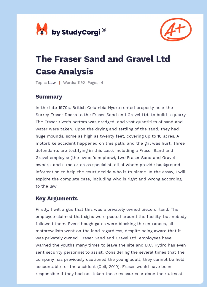 The Fraser Sand and Gravel Ltd Case Analysis. Page 1