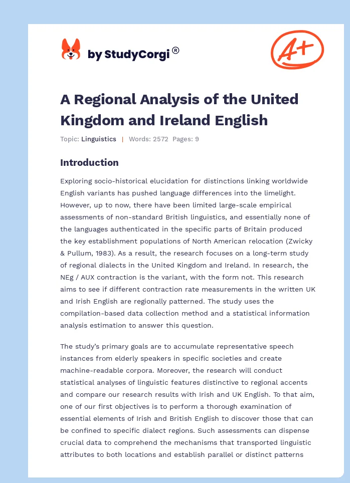 A Regional Analysis of the United Kingdom and Ireland English. Page 1