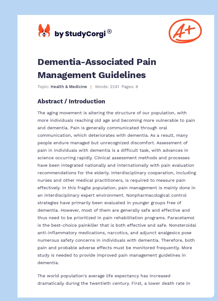 Dementia-Associated Pain Management Guidelines. Page 1