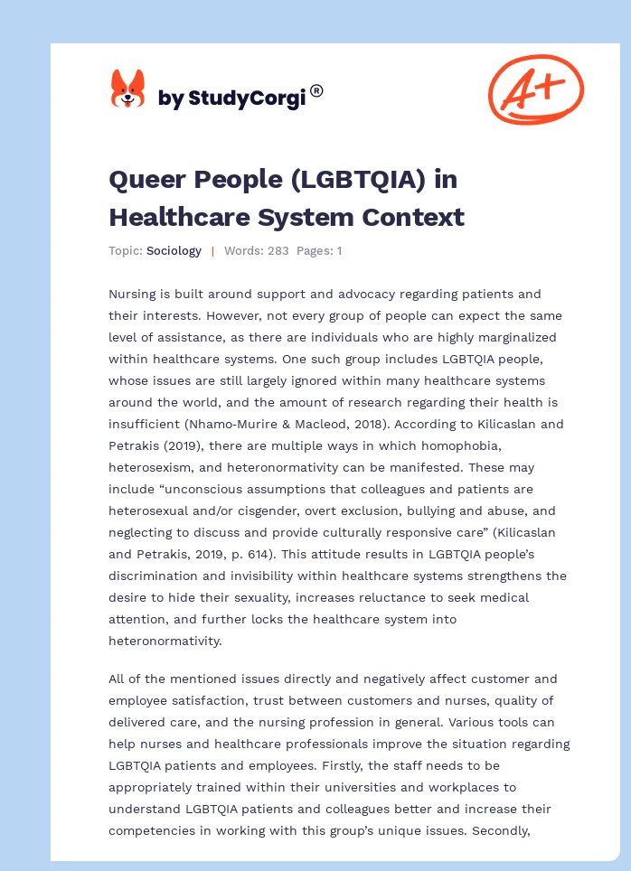Queer People (LGBTQIA) in Healthcare System Context. Page 1