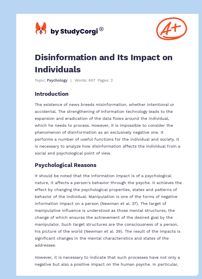 Disinformation and Its Impact on Individuals. Page 1