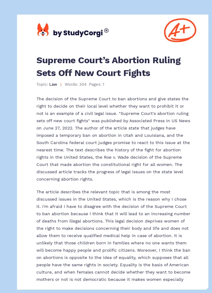 Supreme Court’s Abortion Ruling Sets Off New Court Fights. Page 1