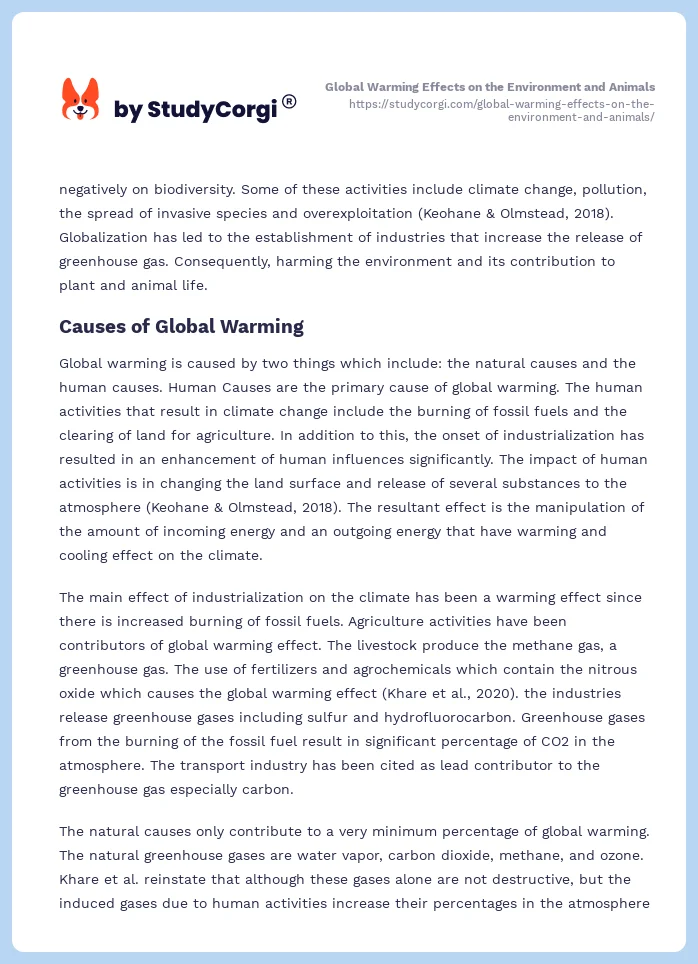 Global Warming Effects on the Environment and Animals. Page 2