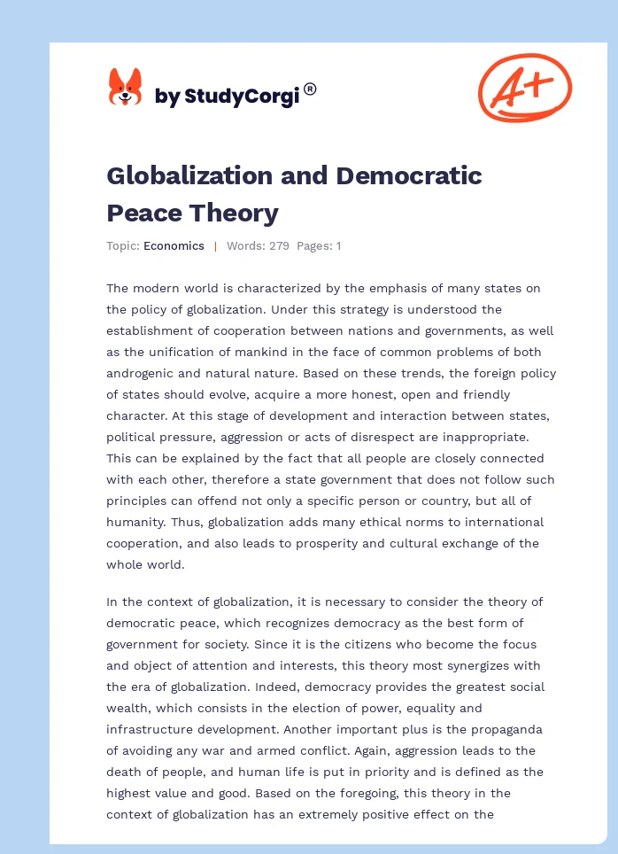 Globalization and Democratic Peace Theory. Page 1