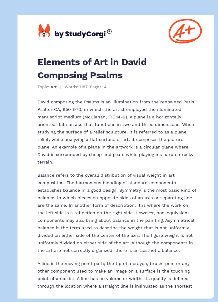 Elements of Art in David Composing Psalms. Page 1