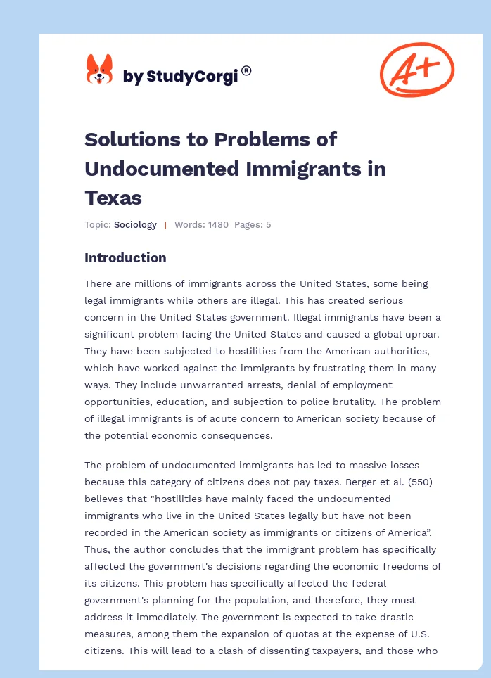 Solutions to Problems of Undocumented Immigrants in Texas. Page 1