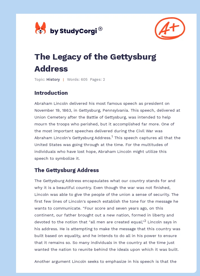 The Legacy of the Gettysburg Address. Page 1