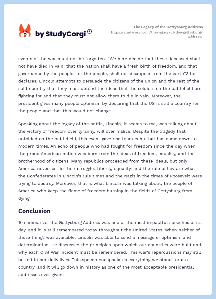 The Legacy of the Gettysburg Address. Page 2