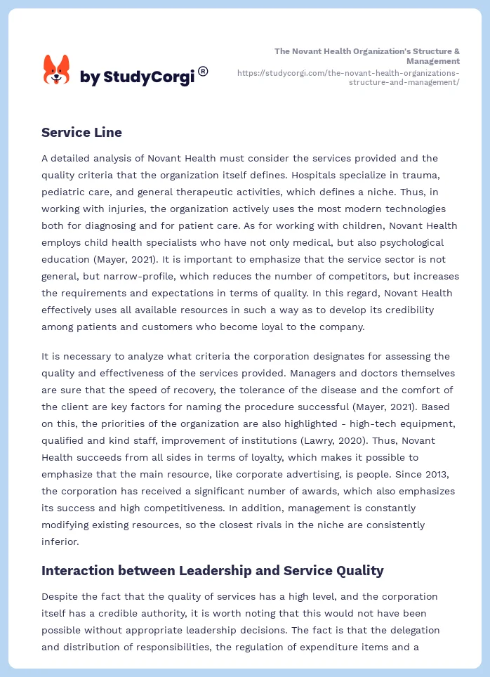 The Novant Health Organization's Structure & Management. Page 2
