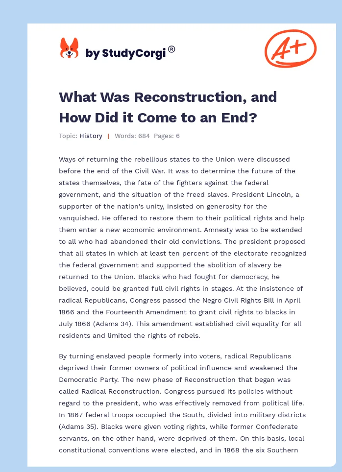 What Was Reconstruction, and How Did it Come to an End?. Page 1