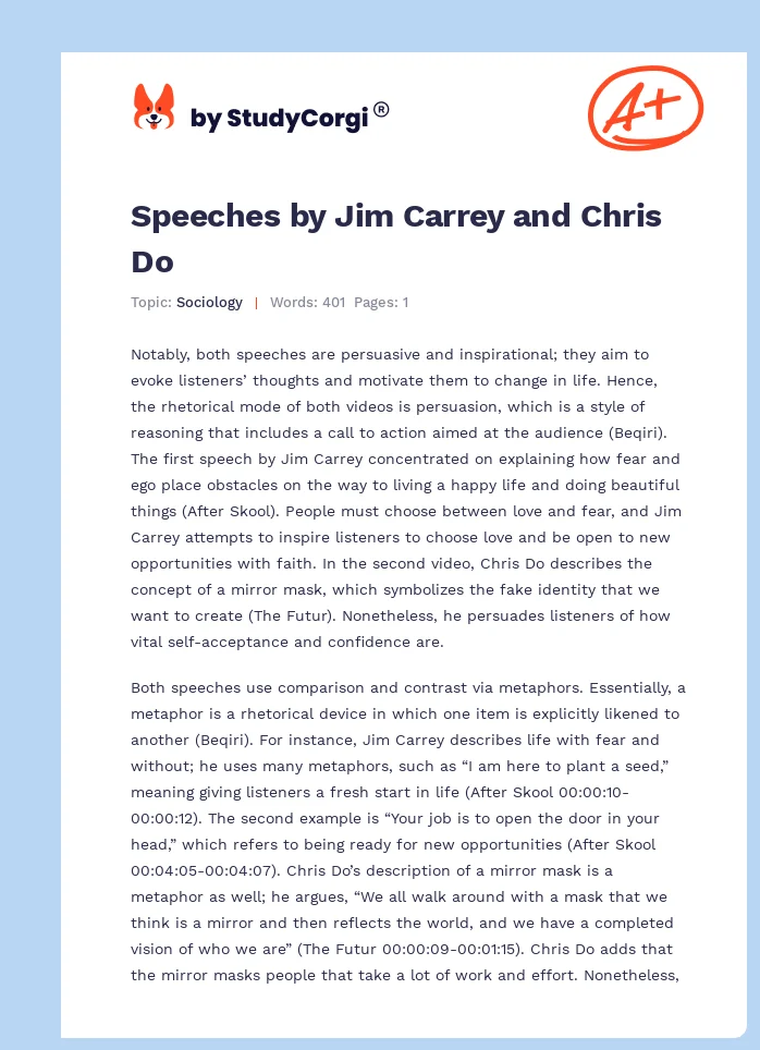 Speeches by Jim Carrey and Chris Do. Page 1