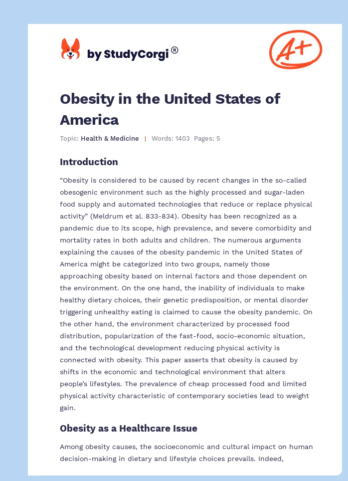 Obesity in the United States of America. Page 1