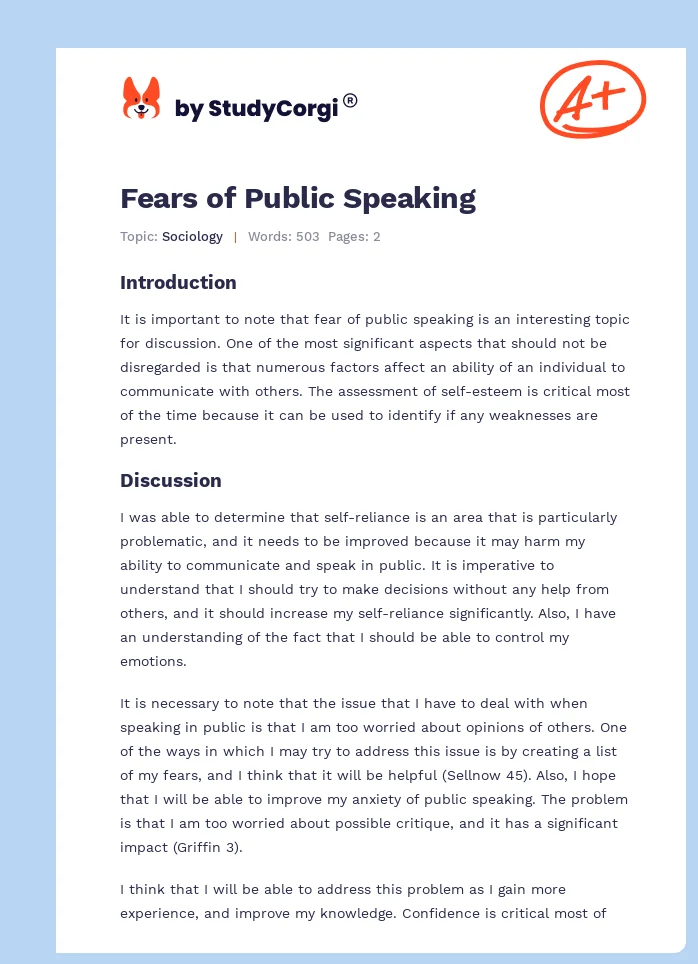 Fears of Public Speaking. Page 1