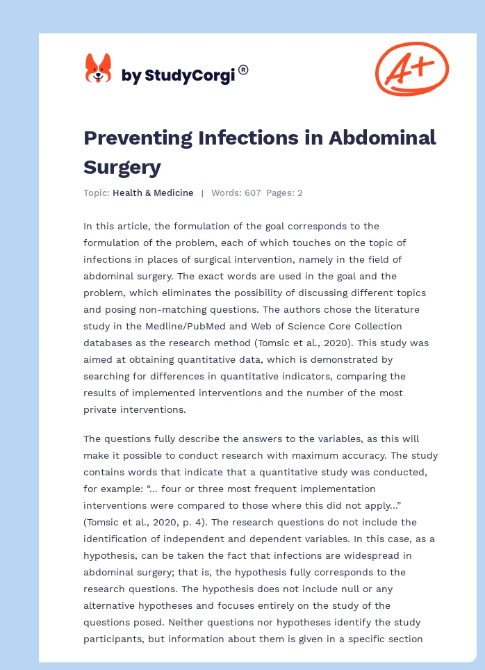 Preventing Infections in Abdominal Surgery. Page 1
