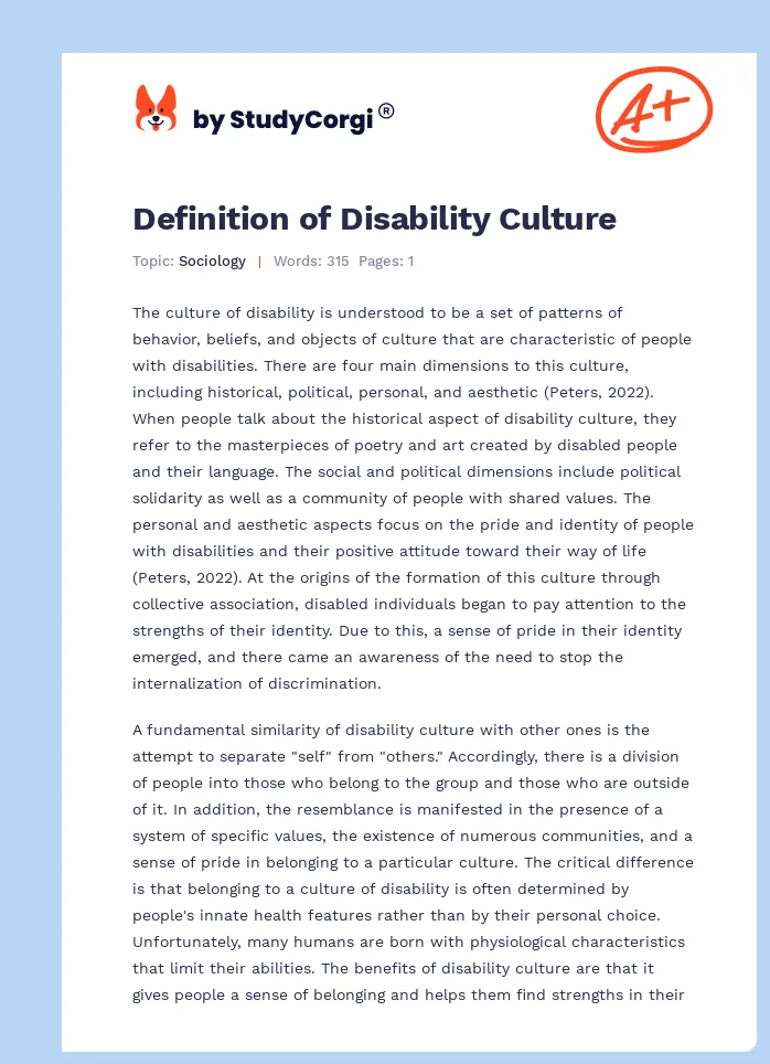 Definition of Disability Culture. Page 1