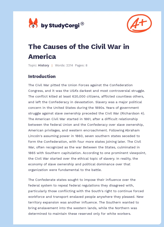 The Causes of the Civil War in America. Page 1
