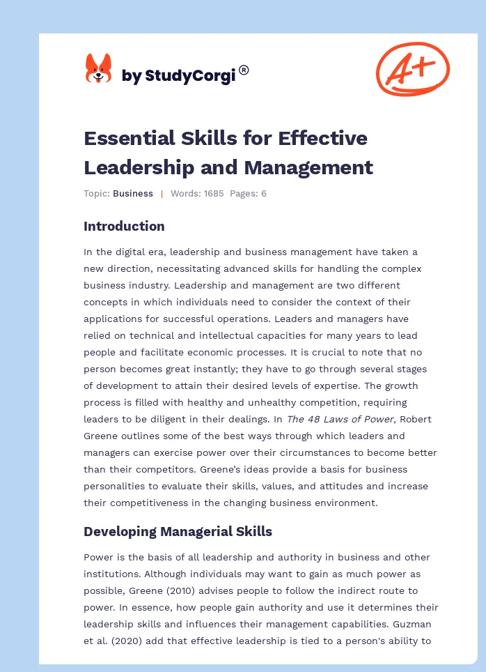 Essential Skills for Effective Leadership and Management. Page 1