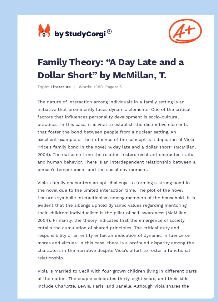 Family Theory: “A Day Late and a Dollar Short” by McMillan, T.. Page 1