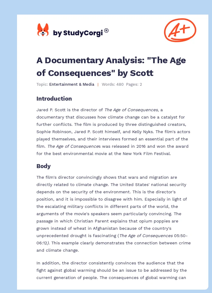 A Documentary Analysis: "The Age of Consequences" by Scott. Page 1