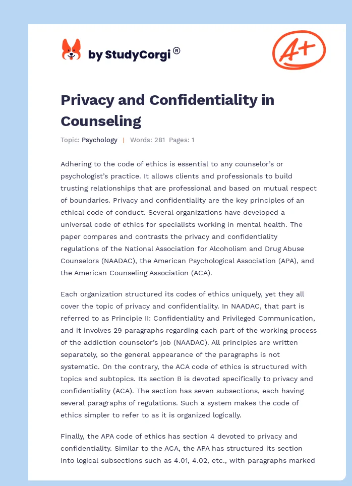 Privacy and Confidentiality in Counseling. Page 1