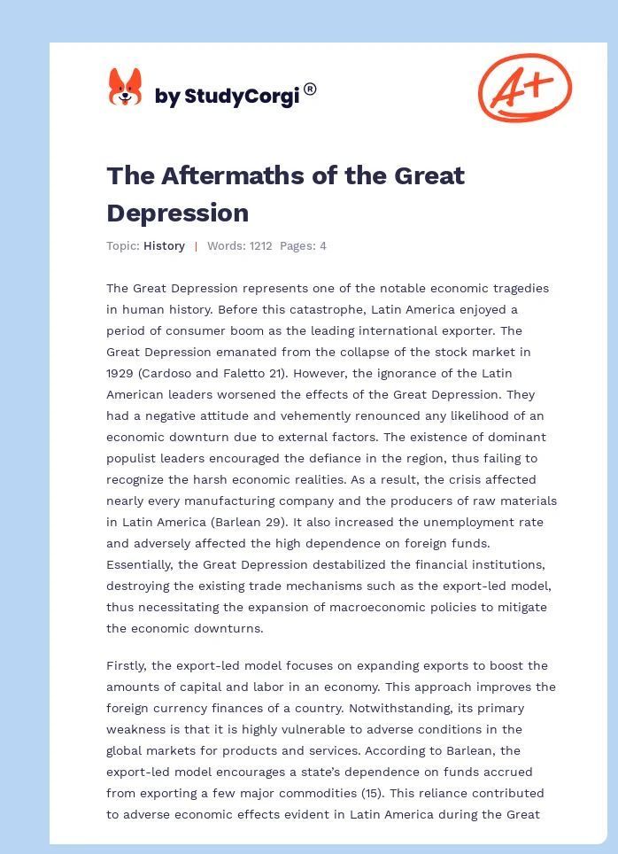 The Aftermaths of the Great Depression. Page 1