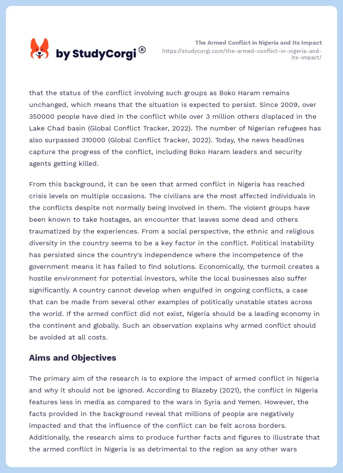 The Armed Conflict in Nigeria and Its Impact. Page 2