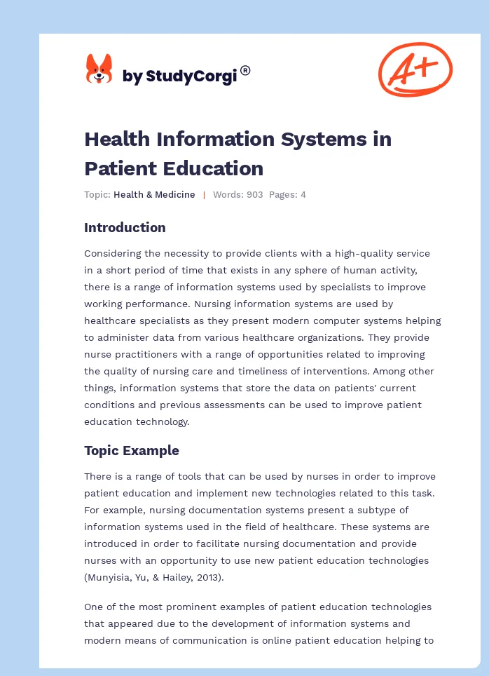 Health Information Systems in Patient Education. Page 1