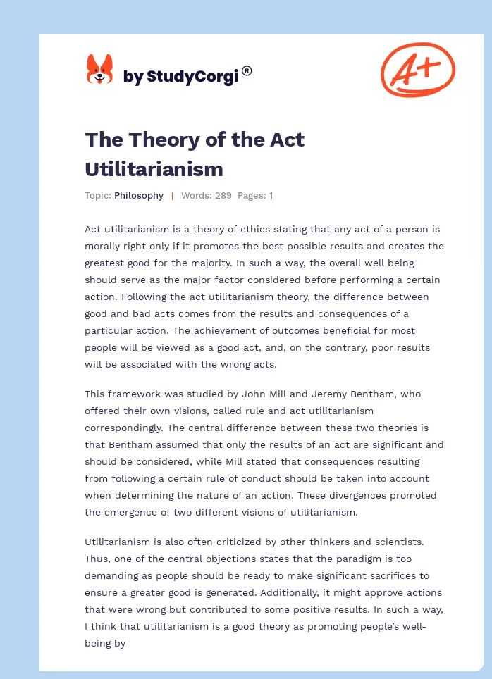The Theory of the Act Utilitarianism. Page 1