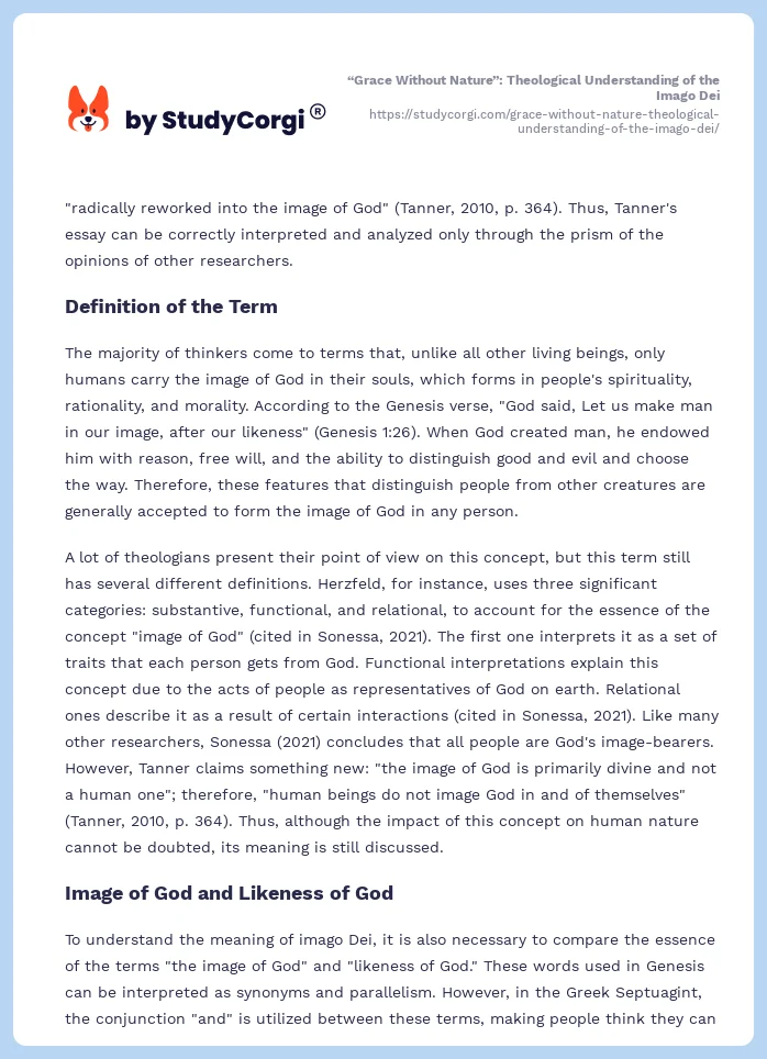 “Grace Without Nature”: Theological Understanding of the Imago Dei. Page 2