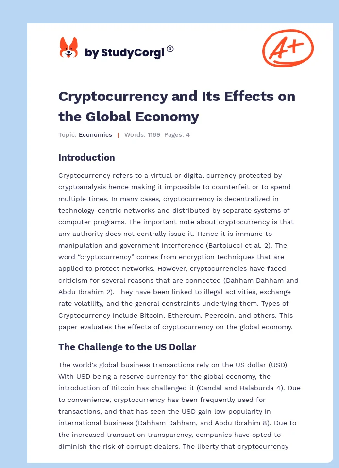 Cryptocurrency and Its Effects on the Global Economy. Page 1