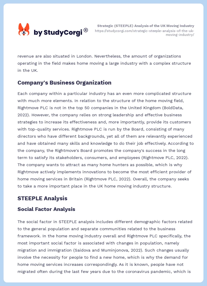 Strategic (STEEPLE) Analysis of the UK Moving Industry. Page 2