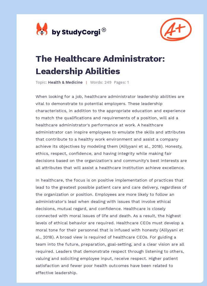 The Healthcare Administrator: Leadership Abilities. Page 1