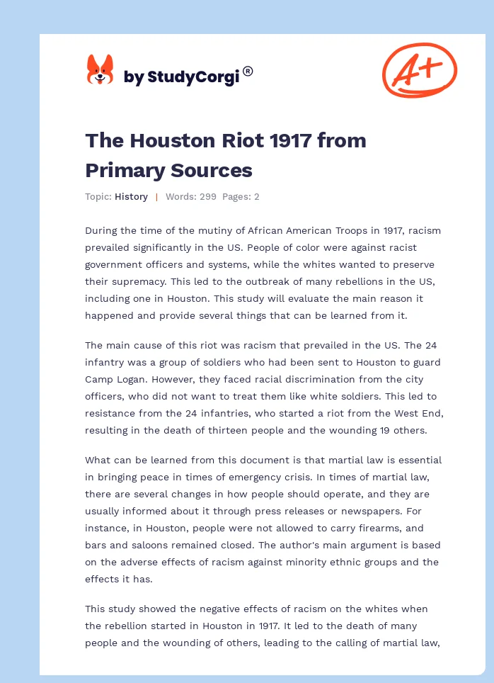 The Houston Riot 1917 from Primary Sources. Page 1
